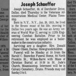 Obituary for Joseph Schaeffer