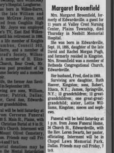 Margaret (Pugh) Broomfield - Obituary - 1992
